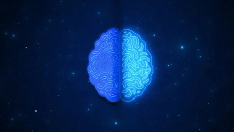 Glowing blue digital brain background split neural design, soft particles, and d Stock Footage 340477998