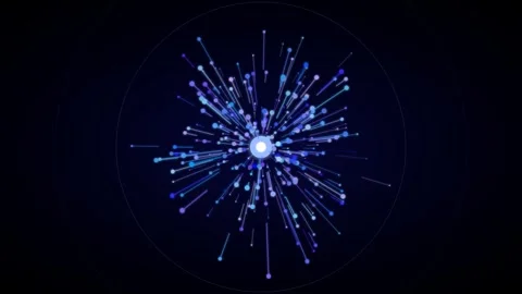 A glowing blue digital circle icon isolated on a dark black background Video stock 335117403