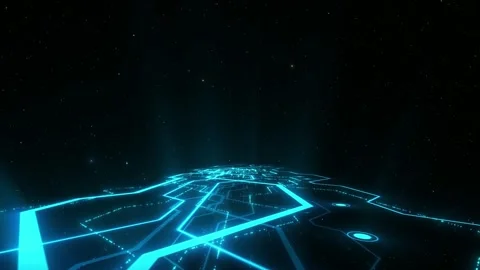 Glowing Blue Digital Circuit Lines Moving Across A Dark Futuristic Space Stock Footage 339167355