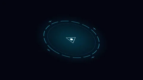 A glowing blue digital circular interface with a central triangle icon Stock Footage 338311275