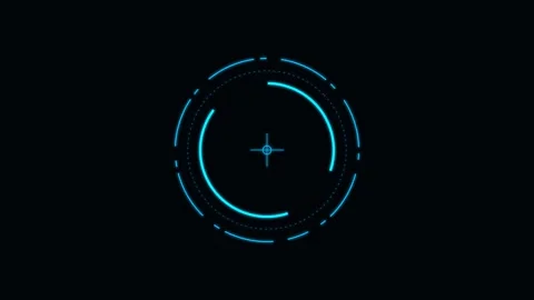 A glowing blue digital circular interface element against a black background Stock Footage 339618669