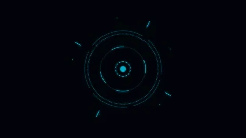 A glowing blue digital circular interface on a deep black background Stock Footage 339619196