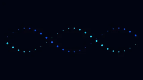 A glowing blue digital dna strand constructed from dots on a black background Stock Footage 339618699