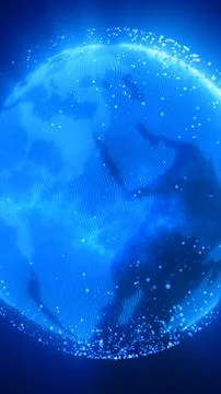 Glowing blue digital Earth made of particles, symbolizing global data netwo.. Illustrazione stock