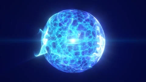 Glowing blue digital energy sphere with cellular plasma texture, bright cen.. Stock Footage 338341625
