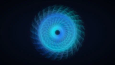 Glowing blue digital energy spheres rotating on black background. 4K Video stock 341847429