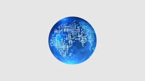Glowing blue digital globe with circuit board patterns on Transparent Background Stock Footage 319858114