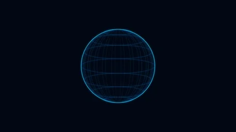 A glowing blue digital globe wireframe isolated on a deep black background Stock Footage 335145926