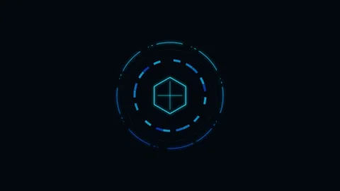 A glowing blue digital hexagon interface design element on black background Stock Footage 338310739
