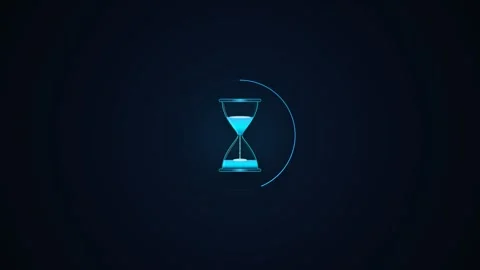 Glowing blue digital hourglass for waitlist and progress tracking. 4K Video stock 343265359