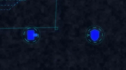 Glowing blue digital icons interface, abstract technology overlay Stock Footage 348339115