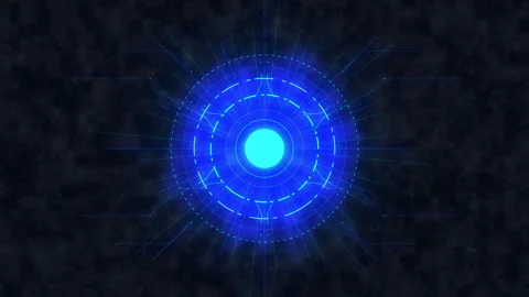 Glowing blue digital interface circle with abstract data pulse, tech HUD el.. Stock Footage 348339177