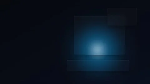 Glowing blue digital interface panels in dark space. 4K Video stock 342114313