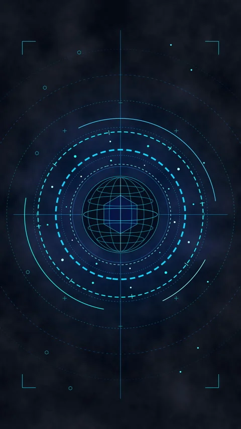 Glowing blue digital interface rings scanning data transmission energy pulse Stock Footage 348339101