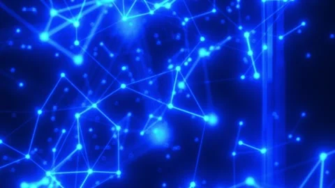 Glowing blue digital network with bright connecting nodes and lines Stock Footage 321889418