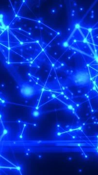 Glowing blue digital network with bright connecting nodes and lines represent Stock Illustration
