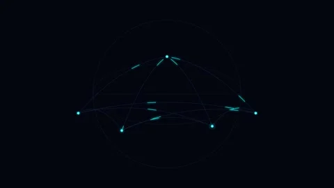 A glowing blue digital network node structure on a solid black background Stock Footage 338311311