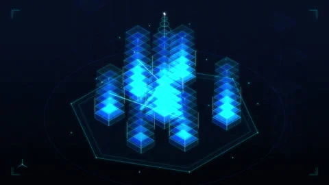 Glowing blue digital network nodes and secure data processing loop 스톡 동영상 347202328