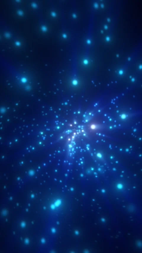 Glowing blue digital network pulses as luminous nodes drift through dark sp.. Stock Footage 348672877