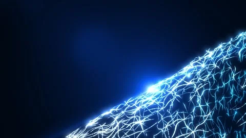 Glowing blue digital network surface with electric connections forming futuri Видео 330593567