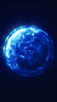 Glowing blue digital planet made of particles, representing global data, te.. Stock Illustration