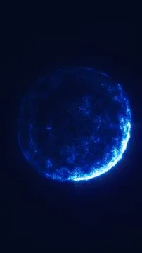 Glowing blue digital planet made of particles, creating a futuristic cosmic.. Illustrazione stock