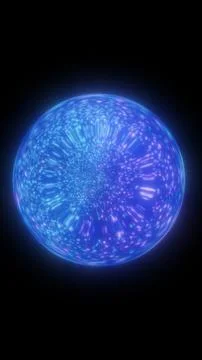 Glowing blue digital sphere formed by flowing particles, symbolizing data e.. Stock Illustration