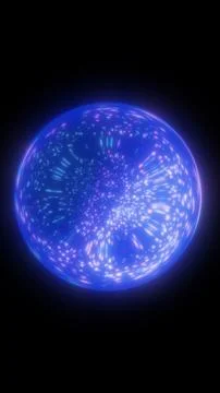 Glowing blue digital sphere formed by flowing particles, symbolizing data ene Illustrazione stock