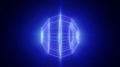 Glowing blue digital sphere with luminous thread lines and sharp starburst .. Stock Footage 309026696