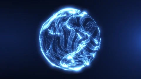 Glowing blue digital sphere made of flowing particle lines, forming a futuris Stock-Footage 331513556