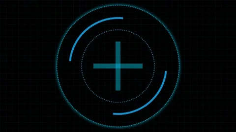 A glowing blue digital targeting reticle on a dark grid background screen Stock Footage 335117976