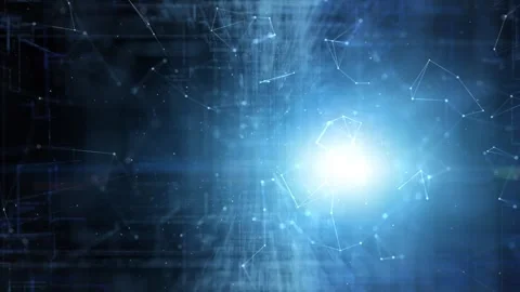 Glowing blue digital tech lines with loop spot light motion background Stock Footage 345682635