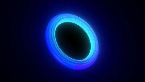 Glowing blue digital vortex ring on dark background, evoking energy, speed, a 스톡 사진