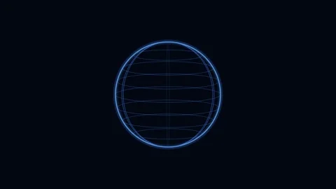 A glowing blue digital wireframe sphere centered on a pitch black background Video stock 336263282