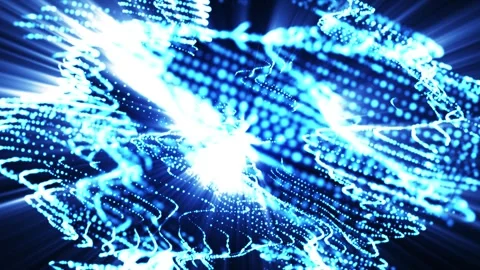 Glowing blue digital world map made of particles and lines, visualizing globa Stock Footage 328707506