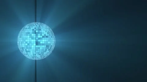Glowing blue disco ball with rays of light. Animation of rotation and glow of a Stock Footage 265476695