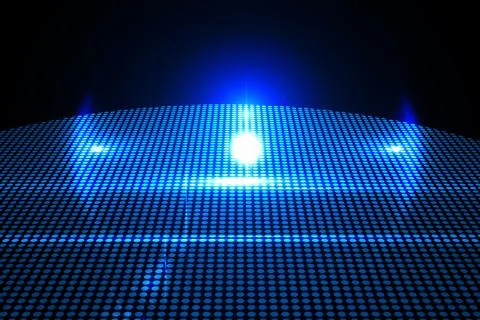 Glowing blue dot on black background 库存插图
