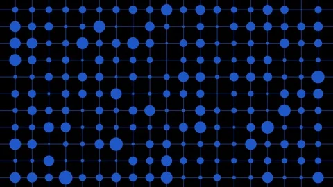 Glowing blue dots matrix with dynamic size changes and brightness variations in Video stock 318902481
