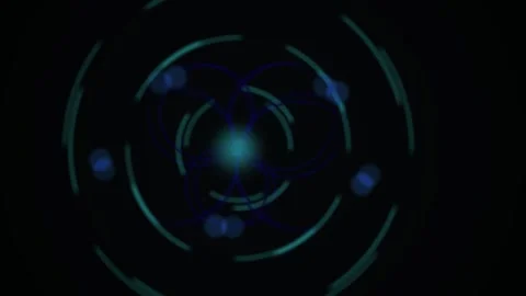 Glowing Blue Dots Rotating in Circular Lines on Dark Tech Background Stock Footage 343700068
