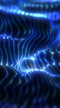 Glowing blue dotted wave lines forming a digital data landscape, futuristic.. Stock Illustration