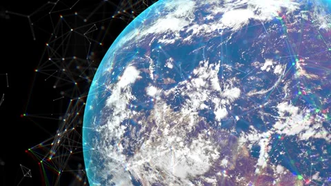 Glowing Blue Earth with Global Digital Plexus Network and Data Waves Stock Footage 331294713