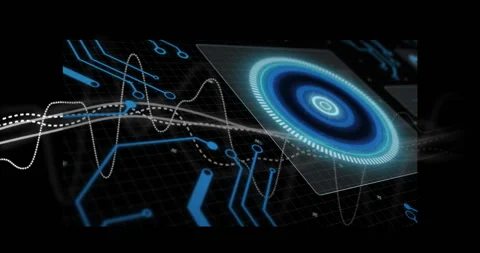 Glowing blue elements and data graphs in futuristic digital animation interface Stock Footage 305010602