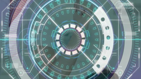 Glowing blue elements in animation with futuristic digital interface in school Stock Footage 306241098