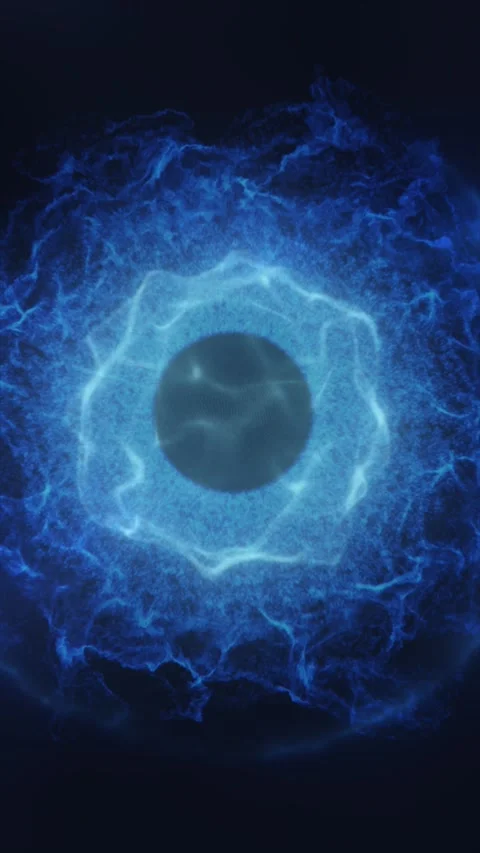 Glowing blue energy ring with a dark core, surrounded by electric plasma te.. Stock Footage 325910201