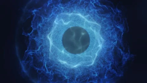 Glowing blue energy ring with a dark core, surrounded by electric plasma te.. Stock Footage 327649765