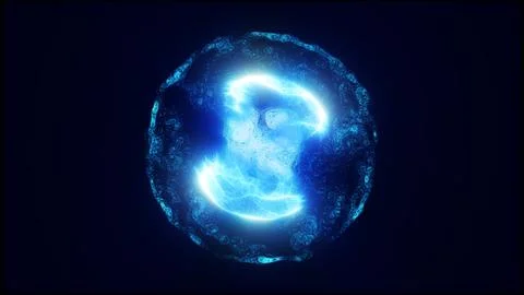 A glowing blue energy sphere with dynamic textures and swirling patterns, e.. Stock Illustration