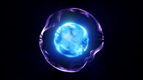 A glowing blue energy sphere with dynamic textures and swirling patterns, e.. Stock Illustration