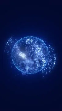 Glowing blue energy sphere floating in dark space, with liquid light textur.. Stock Illustration