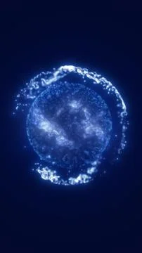 Glowing blue energy sphere floating in dark space, with liquid light textur.. Stock Illustration