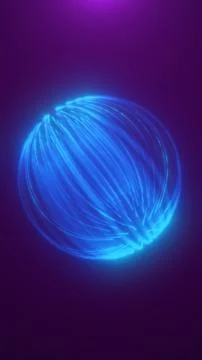 Glowing blue energy sphere made of flowing light strands on a purple backgr.. イラスト素材